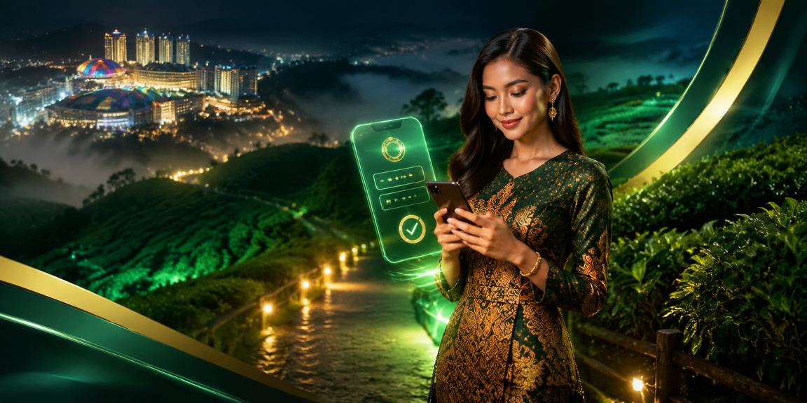 Pengguna VIP menyemak odds perlawanan dengan telefon dalam suasana batik Genting Highlands